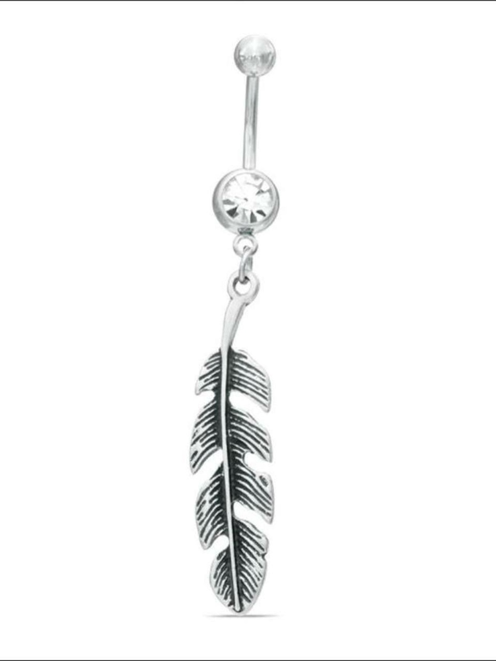 Rhinestone Feather Navel Ring